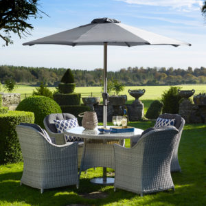 Bramblecrest Monterey 4 Seat 120cm Round Table Set with Parasol  - Dove Grey