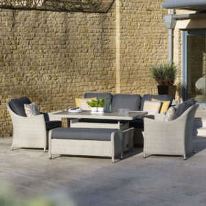 Bramblecrest Monterey 3 Seat Sofa, 2 Sofa Armchairs & Adjustable Rectangle Dining Table Set - Dove Grey