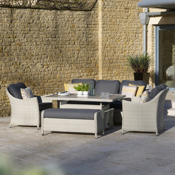 Bramblecrest Monterey 3 Seat Sofa, 2 Sofa Armchairs & Adjustable Rectangle Dining Table Set - Dove Grey