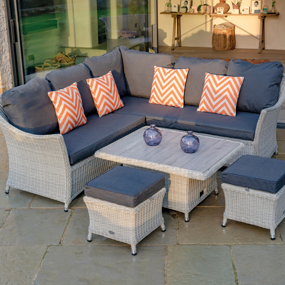 Bramblecrest Monterey Mini Corner Sofa Set with Ceramic Adjustable Casual Dining Table Dove Grey