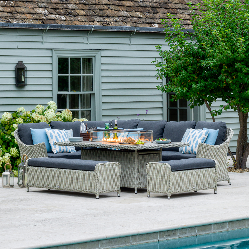 Belham living silba 7 piece envirostone fire shop pit patio dining set