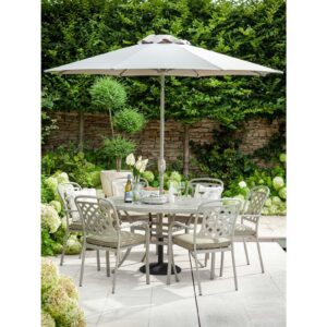 Hartman Berkeley 6 Seat Round Dining Set with Parasol – Maize/Wheatgrass
