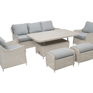 Woodlodge Garden Living Antigua 3 Seat Sofa Lounge Set Pearl Weave Ash Grey Cushions