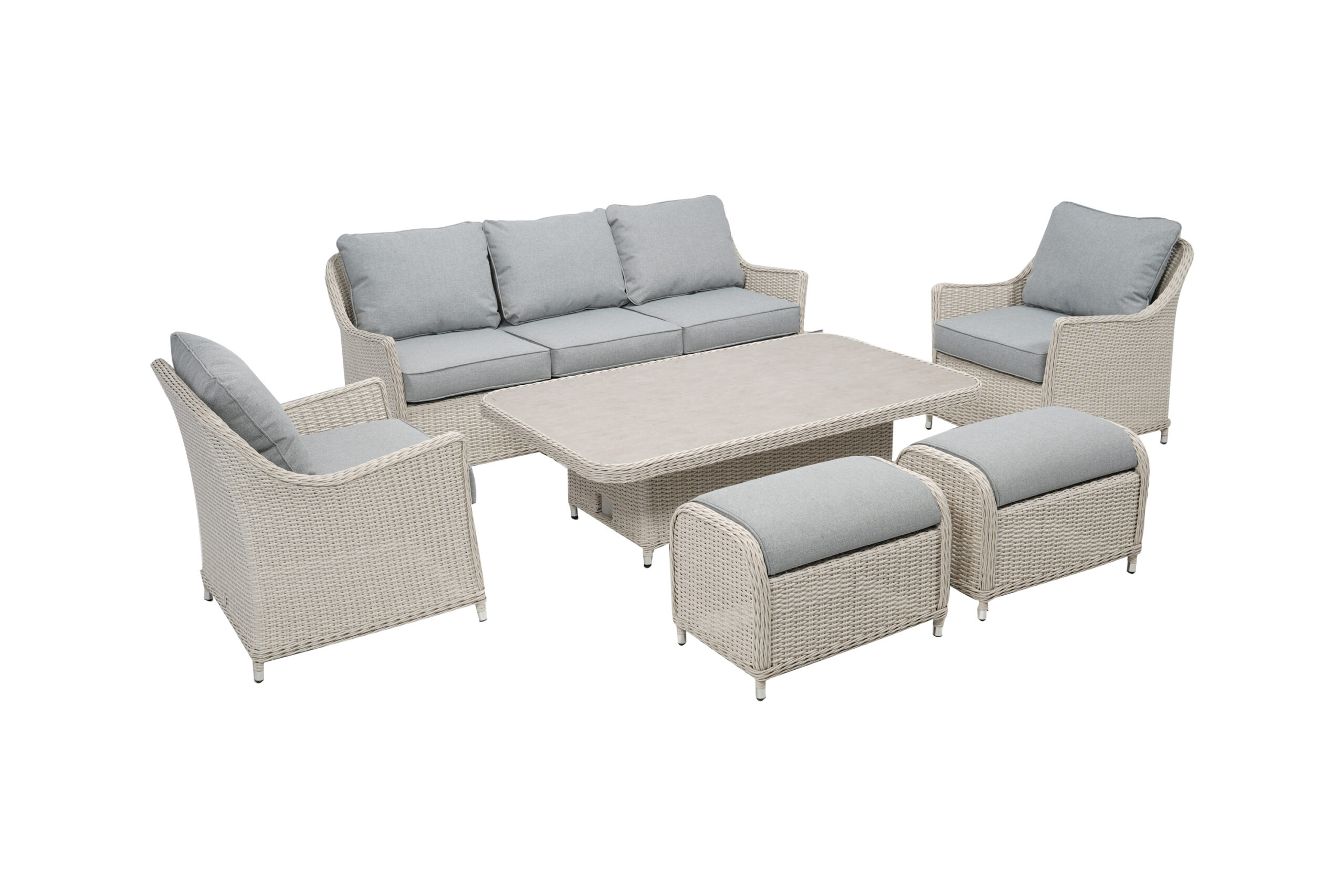Woodlodge Garden Living Antigua 3 Seat Sofa Lounge Set Pearl Weave Ash Grey Cushions - Image 2