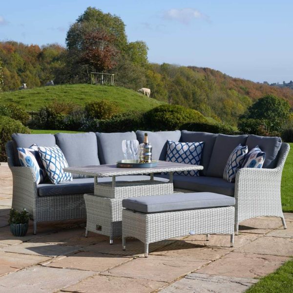Bramblecrest Tetbury Cloud Rattan L-Shape Sofa with Rectangle Dual Height, Tree-Free Top Table & Bench