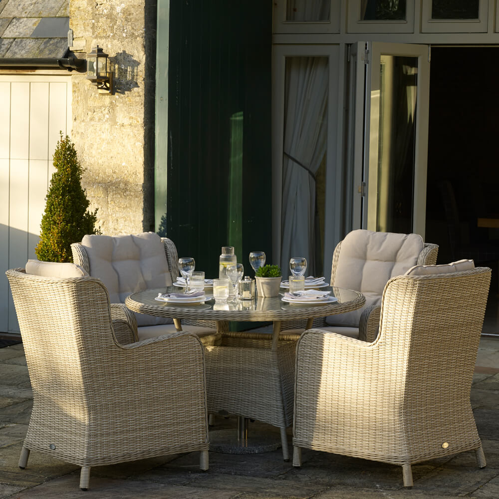 Bramblecrest Chedworth Sandstone Rattan 4 Seat Round Dining Set