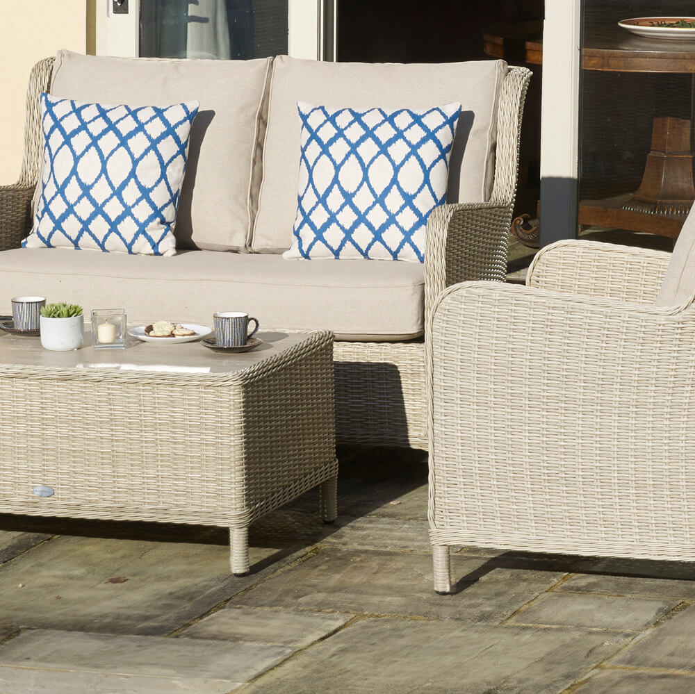 Bramblecrest Chedworth Sandstone Rattan 2 Seater Sofa with Rectangle Coffee Table & 2 Armchairs - Image 2