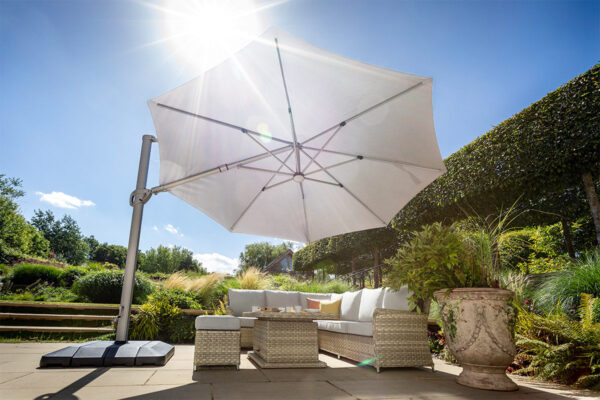 Hartman 3.5m Round Caribbean Round Cantilever Parasol with Lights and Base - Dove
