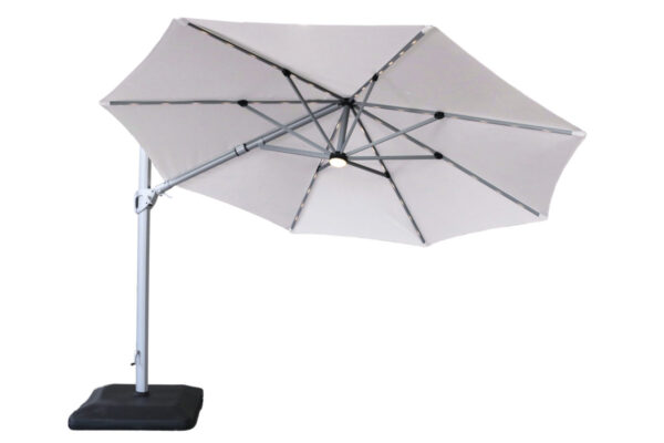 Hartman 3.5m Round Caribbean Round Cantilever Parasol with Lights and Base - Dove - Image 2