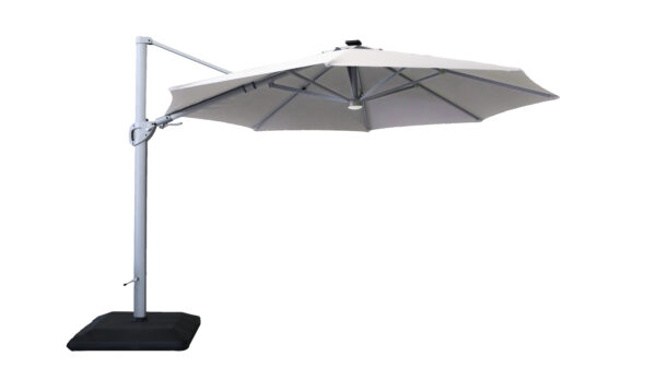 Hartman 3.5m Round Caribbean Round Cantilever Parasol with Lights and Base - Dove - Image 3
