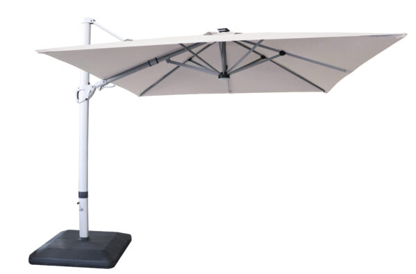 Hartman 3m Square Caribbean Square Cantilever Parasol with Lights and Base - Dove - Image 2