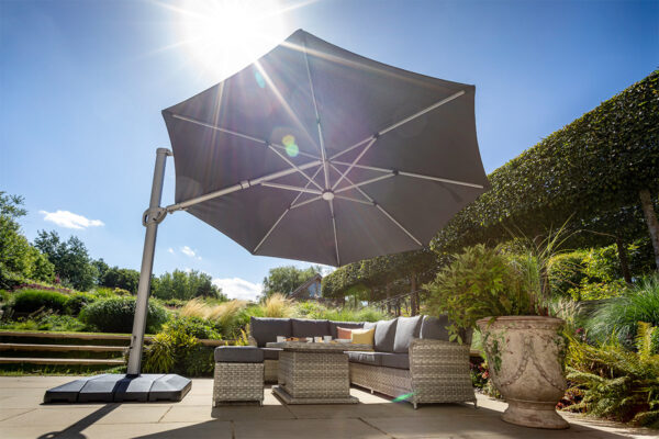 Hartman 3.5m Round Caribbean Round Cantilever Parasol with Lights and Base - Grey