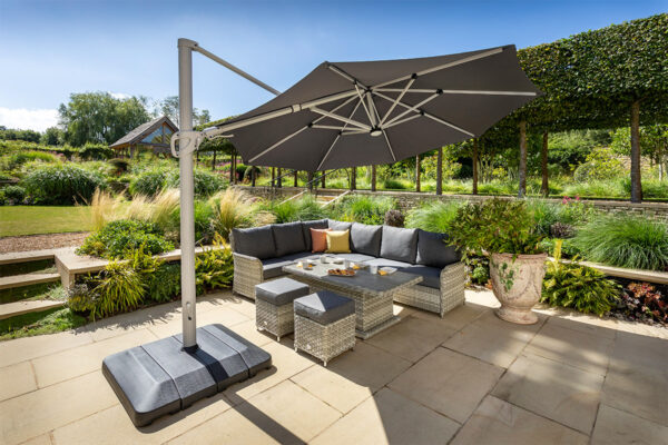 Hartman 3.5m Round Caribbean Round Cantilever Parasol with Lights and Base - Grey - Image 2