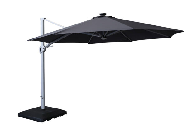 Hartman 3.5m Round Caribbean Round Cantilever Parasol with Lights and Base - Grey - Image 4