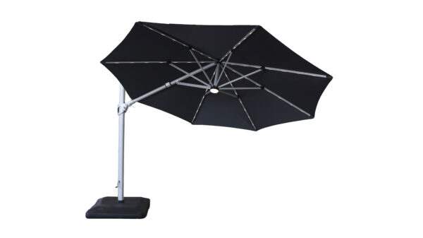 Hartman 3.5m Round Caribbean Round Cantilever Parasol with Lights and Base - Grey - Image 5