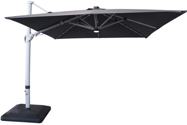 Hartman 3m Square Caribbean Square Cantilever Parasol with Lights and Base - Grey