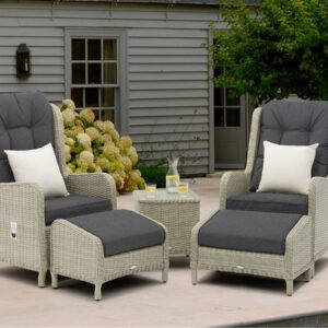 Bramblecrest Chedworth Dove Grey Rattan Deluxe Recliner Set with 2 Footstools & Side Table